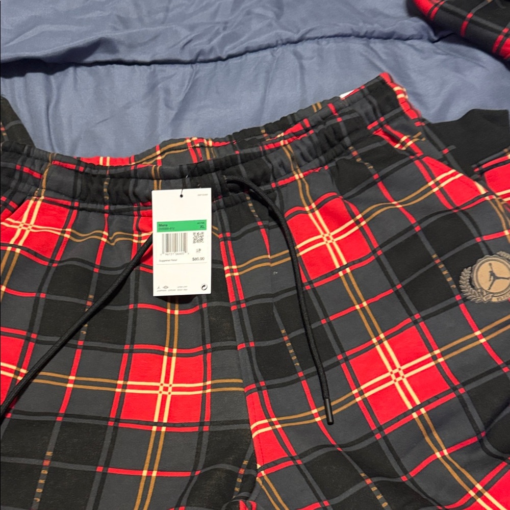 Jordan Black & Red Plaid Joggers with Gold Trim